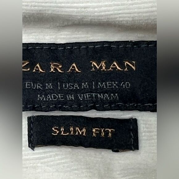 Zara Mens Slim Fit Button Down Long Sleeve Collared Corduroy Off white ivory M - Picture 5 of 7